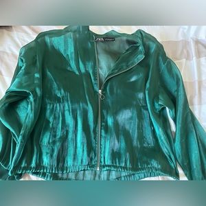 Zara size large emerald green transparent jacket